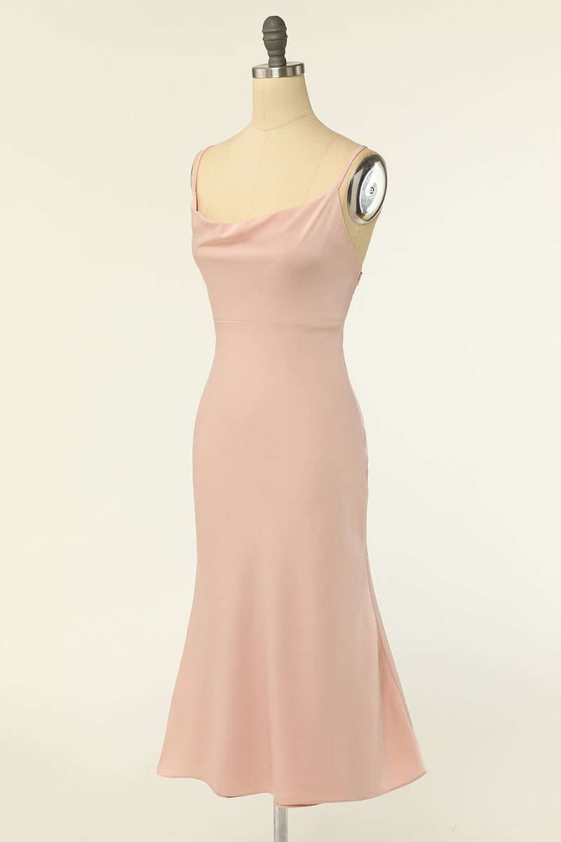 Load image into Gallery viewer, Sheath Spaghetti Straps Blush Bridesmaid Dress