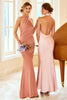 Load image into Gallery viewer, Mermaid Brown Halter Bridesmaid Dress