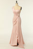 Load image into Gallery viewer, Mermaid One Shoulder Blush Long Bridesmaid Dress with Ruffles