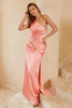 Load image into Gallery viewer, Peach One Shoulder Bridesmaid Dress with Ruffles