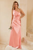 Load image into Gallery viewer, Peach One Shoulder Bridesmaid Dress with Ruffles