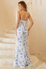 Load image into Gallery viewer, Blue Sheath Spaghetti Straps Long Floral Boho Bridesmaid Dress