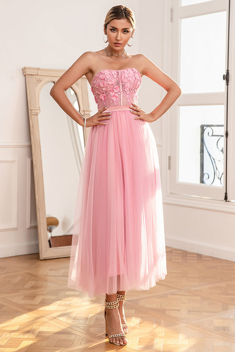 Load image into Gallery viewer, Gorgeous A Line Strapless Pink Prom Dress with Appliques