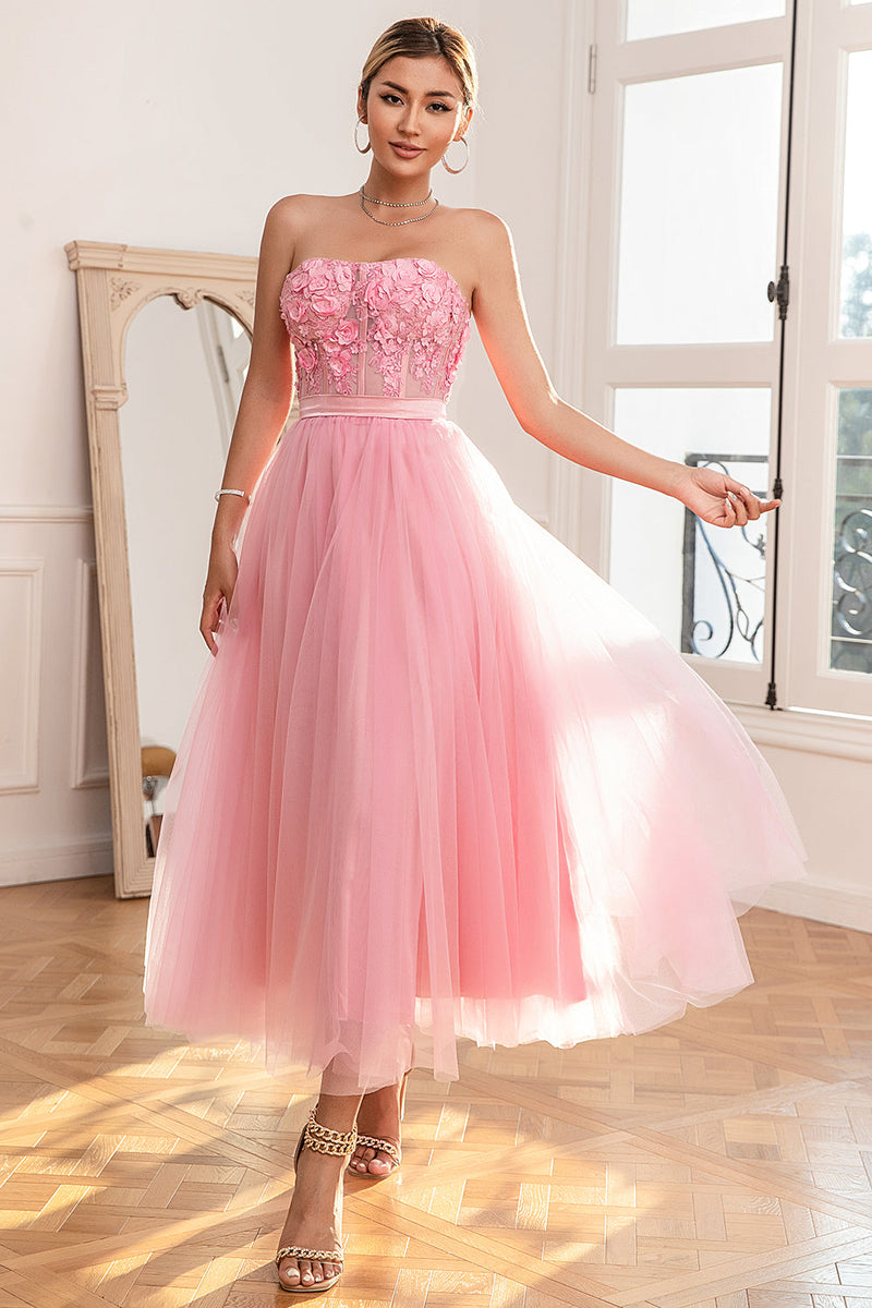 Load image into Gallery viewer, Gorgeous A Line Strapless Pink Prom Dress with Appliques