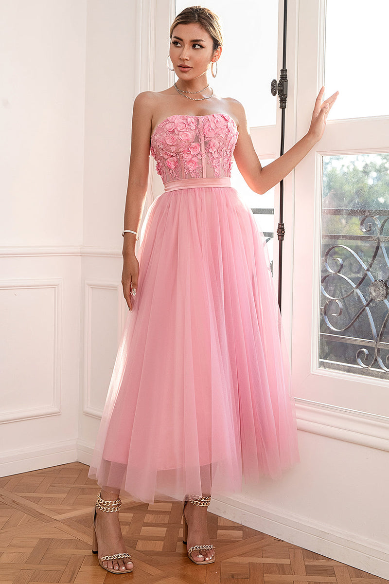 Load image into Gallery viewer, Gorgeous A Line Strapless Pink Prom Dress with Appliques