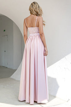 Spaghetti Straps Blush Prom Dress with Slit