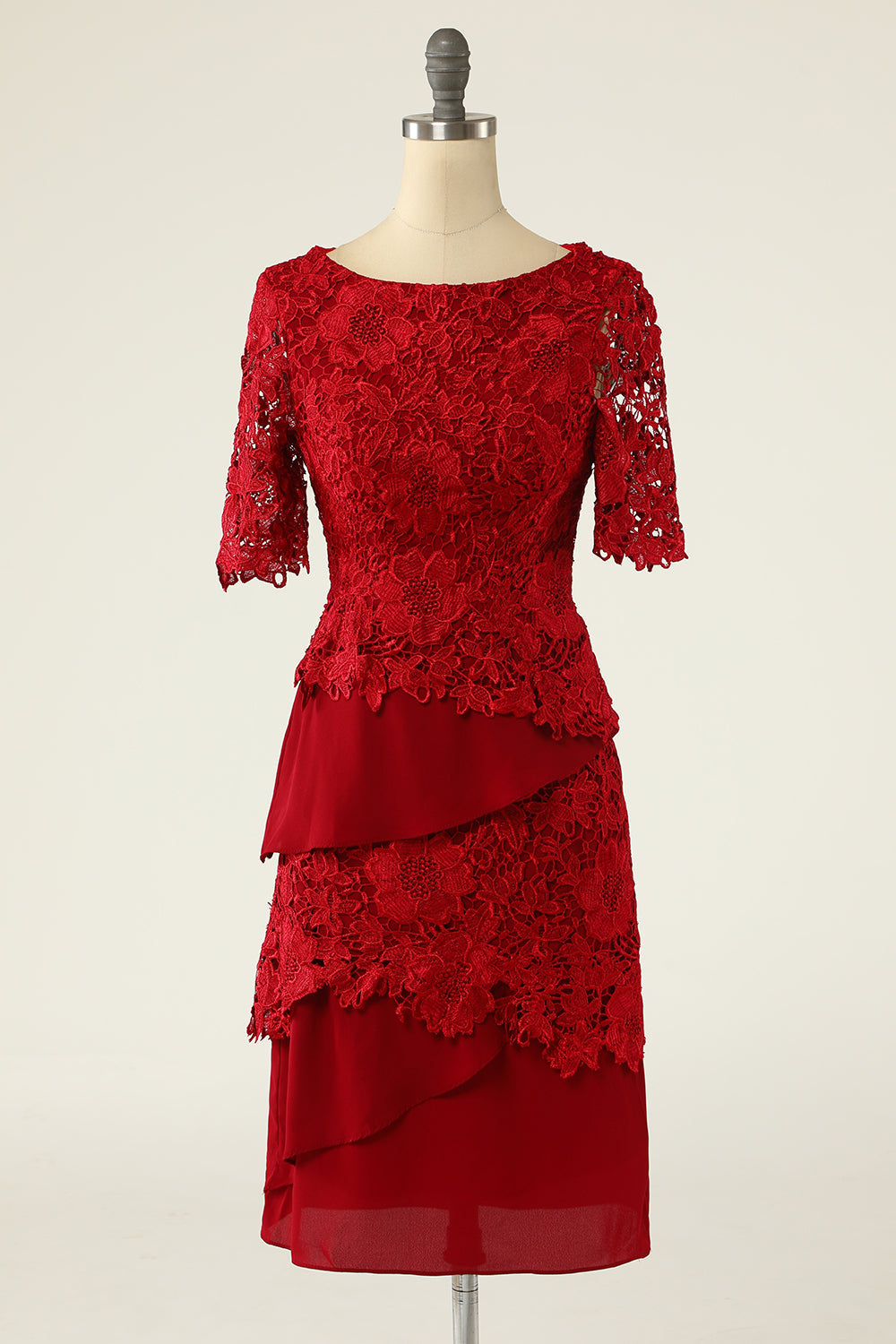 Dark Red Two Piece Mother of the Bride Dress with Lace