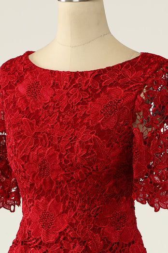 Dark Red Two Piece Mother of the Bride Dress with Lace