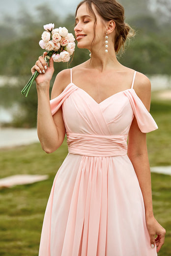 Off Shoulder Blush Bridesmaid Dress