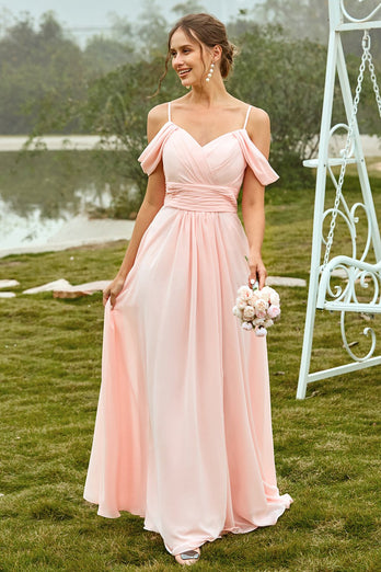 Off Shoulder Blush Bridesmaid Dress