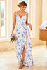 Load image into Gallery viewer, Blue Sheath/Column Spaghetti Straps Floral Print Bridesmaid Dress