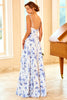 Load image into Gallery viewer, Blue Sheath/Column Spaghetti Straps Floral Print Bridesmaid Dress