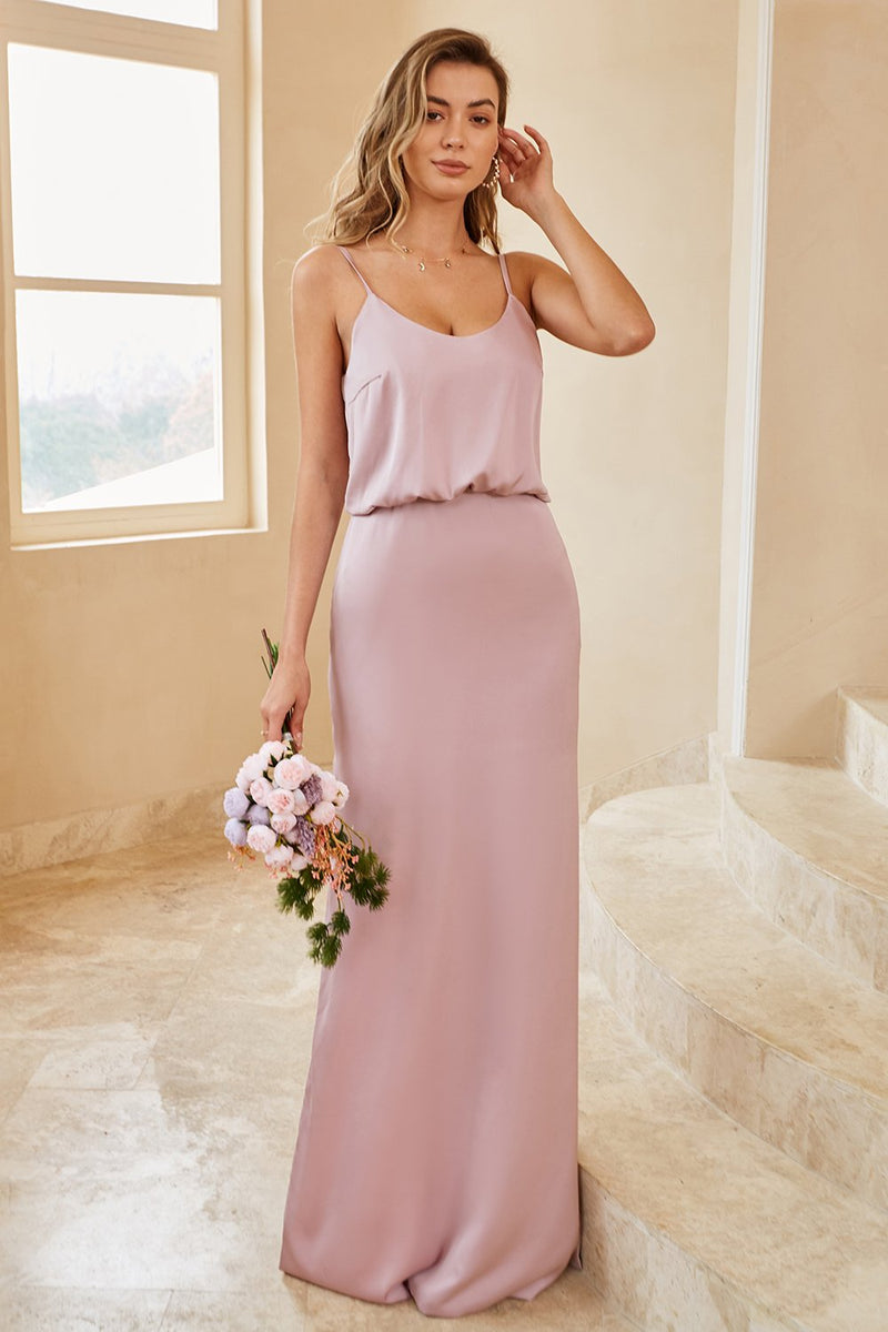 Load image into Gallery viewer, Spaghetti Straps Grey Pink Long Bridesmaid Dress