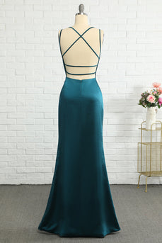 Peacock Blue Mermaid Backless Long Prom Dress