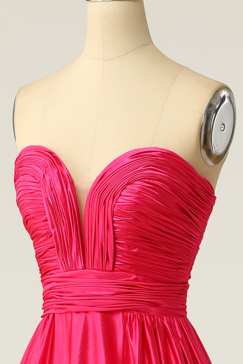 Load image into Gallery viewer, A-Line Sweetheart Fuchsia Long Prom Dress with Ruched