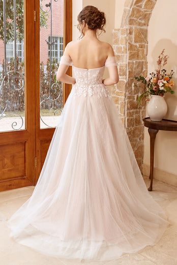 Elegant A Line Halter White Long Wedding Dress with Appliques