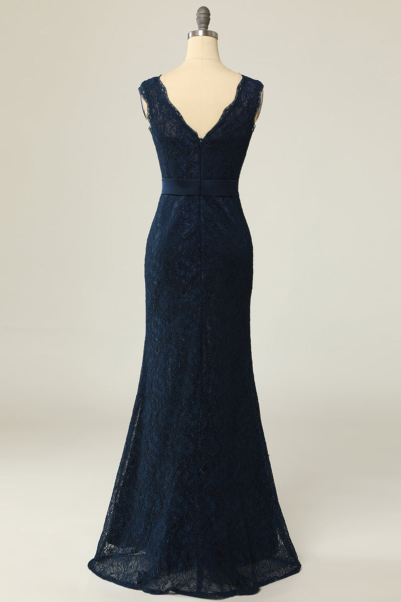 Load image into Gallery viewer, Navy Lace Sheath Mother Dress