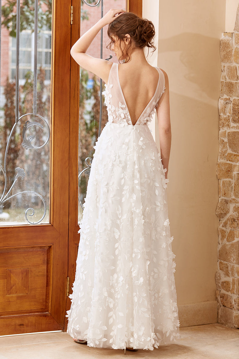 Load image into Gallery viewer, White Appliques Tulle Wedding Dress