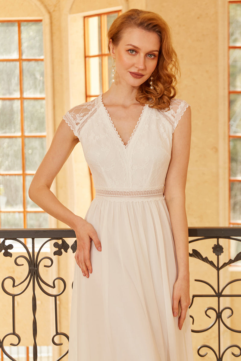 Load image into Gallery viewer, Blush V Neck Lace Bridesmaid Dress