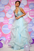 Load image into Gallery viewer, A Line Deep V Neck Light Blue Long Beaded Prom Dress with Appliques