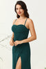 Load image into Gallery viewer, Dark Green Spaghetti Straps Wedding Guest Dress with Slit