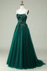 Load image into Gallery viewer, A Line Spaghetti Straps Dark Green Corset Prom Dress with Appliques