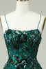 Load image into Gallery viewer, A Line Spaghetti Straps Dark Green Corset Prom Dress with Appliques