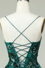 Load image into Gallery viewer, A Line Spaghetti Straps Dark Green Corset Prom Dress with Appliques