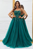 Load image into Gallery viewer, Sparkly Dark Green Tulle Long Prom Dress with Appliques