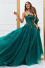 Load image into Gallery viewer, Sparkly Dark Green Tulle Long Prom Dress with Appliques