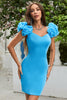 Load image into Gallery viewer, Simple Blue Off the Shoulder Tight Cocktail Dress with Ruffles