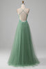 Load image into Gallery viewer, Sparkly Green A-Line Spaghetti Straps Corset Prom Dress With Appliques