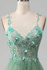 Load image into Gallery viewer, Sparkly Green A-Line Spaghetti Straps Corset Prom Dress With Appliques