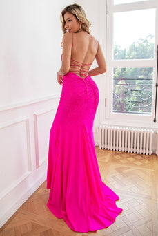 Glitter Hot Pink Mermaid Sequin Prom Dress