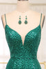 Load image into Gallery viewer, Glitter Dark Green Mermaid Long Prom Dress With Slit