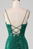 Load image into Gallery viewer, Sparkly Dark Green Beaded Sequins Long Prom Dress with Slit