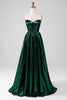 Load image into Gallery viewer, Glitter Dark Green Corset Metallic Long Prom Dress