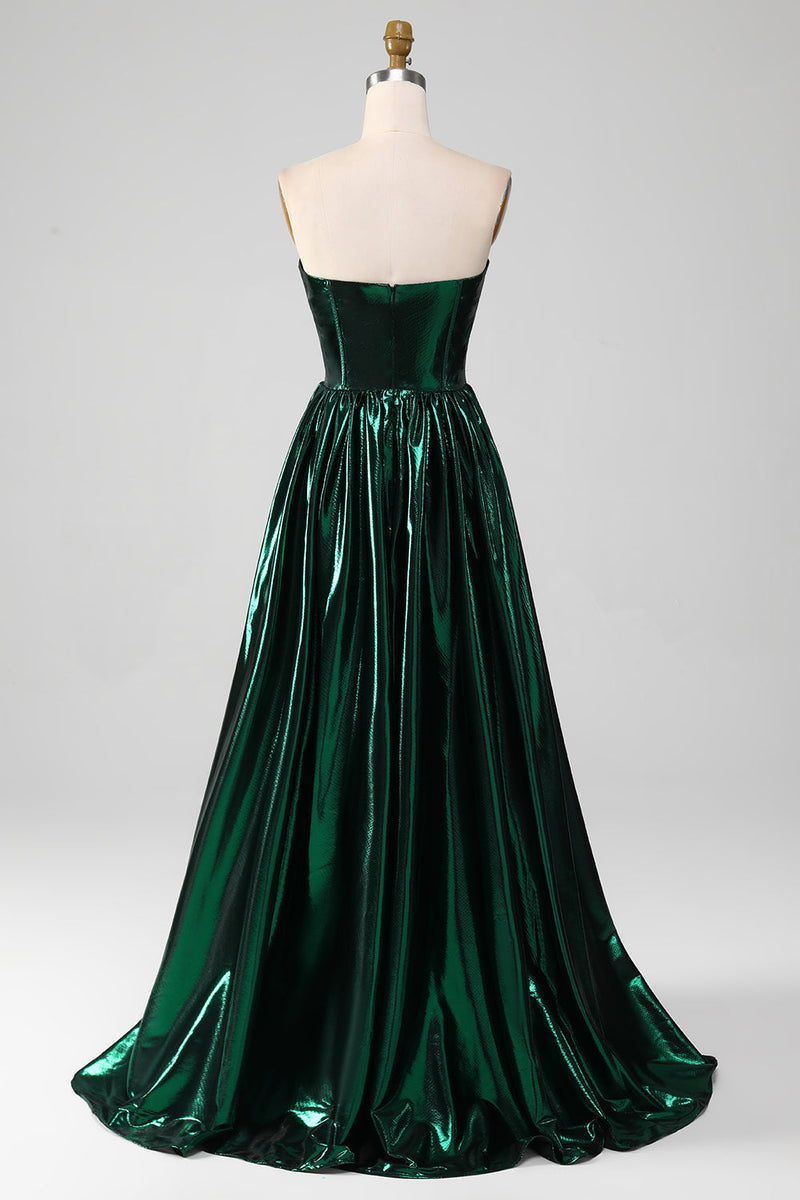 Load image into Gallery viewer, Glitter Dark Green Corset Metallic Long Prom Dress