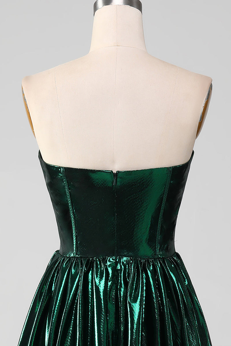 Load image into Gallery viewer, Glitter Dark Green Corset Metallic Long Prom Dress