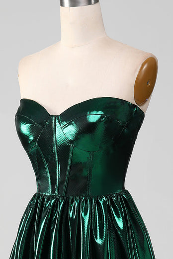 Glitter Dark Green Corset Metallic Long Prom Dress