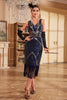 Load image into Gallery viewer, Sparkly Blue Fringed Sequins 1920s Flapper Dress with Beading