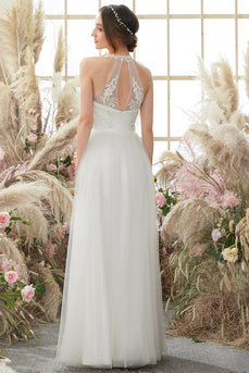 White Halter Neck Wedding Dress