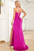 Load image into Gallery viewer, Fuchsia Mermaid Spaghetti Straps Satin Prom Dress with Split Front