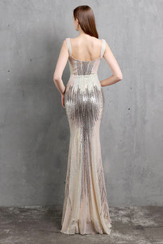 Gold Mermaid Sequin V Neck Prom Dress