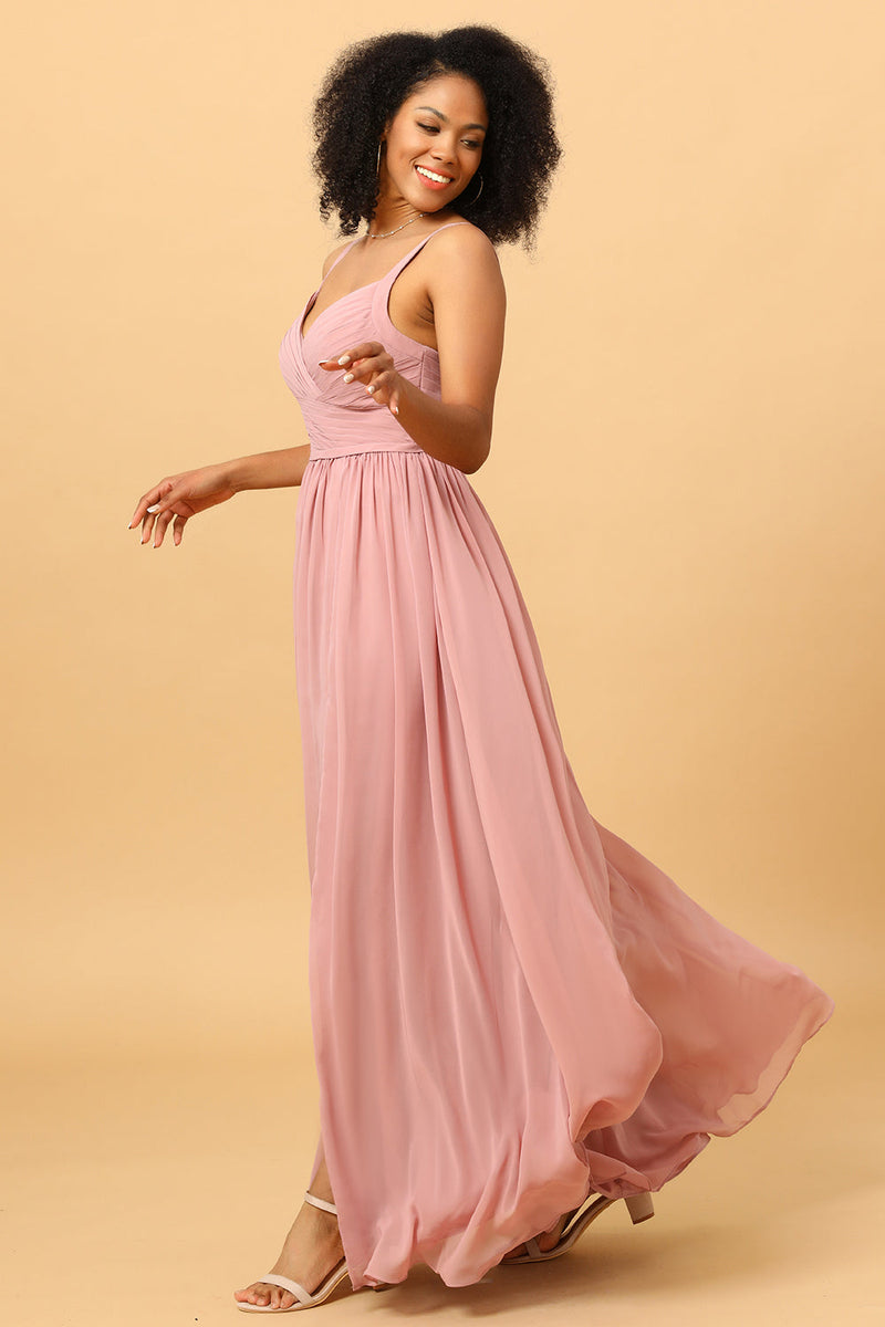 Load image into Gallery viewer, Beautiful A Line Blush Long Bridesmaid Dress with Split Front