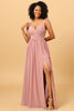 Load image into Gallery viewer, Beautiful A Line Blush Long Bridesmaid Dress with Split Front