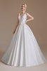 Load image into Gallery viewer, White A-Line V-Neck Wedding Dress with Lace