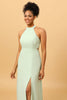 Load image into Gallery viewer, Dusty Sage Long Chiffon Bridesmaid Dress with Slit