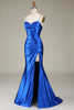 Load image into Gallery viewer, Royal Blue Mermaid Spaghetti Straps Long Prom Dress With Slit