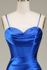 Load image into Gallery viewer, Royal Blue Mermaid Spaghetti Straps Long Prom Dress With Slit